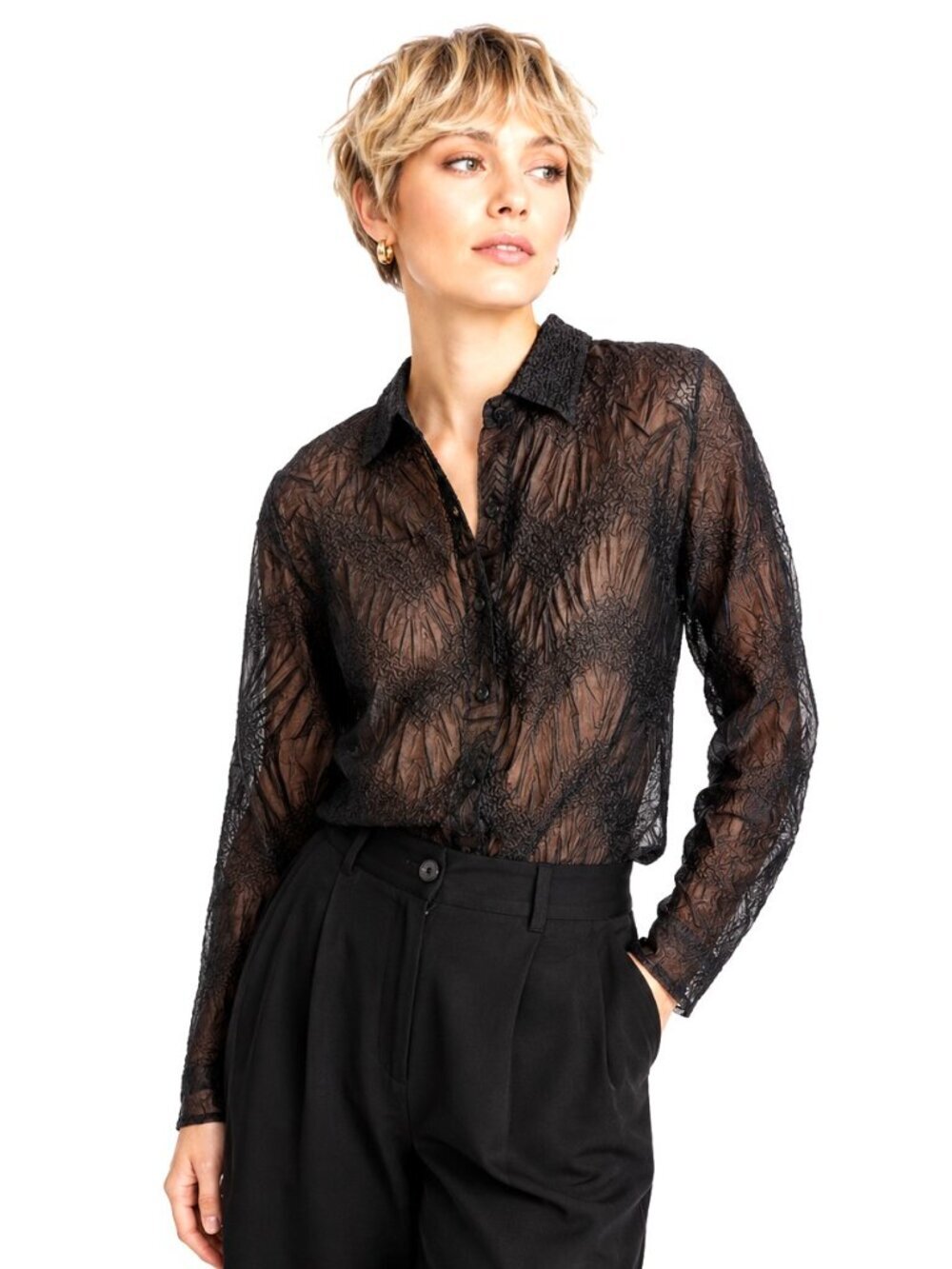 Tania Nardi Handmade Black Taupe Mesh Blouse